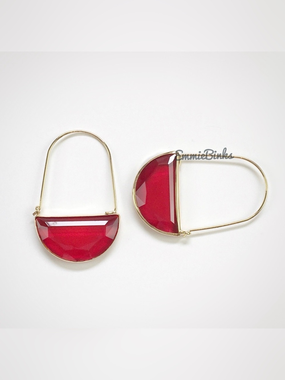 ✨3for$38 New Red Anthro Glass Crescent Hoop Earrings -Glass Dangle Earring Hoops - Picture 11 of 15